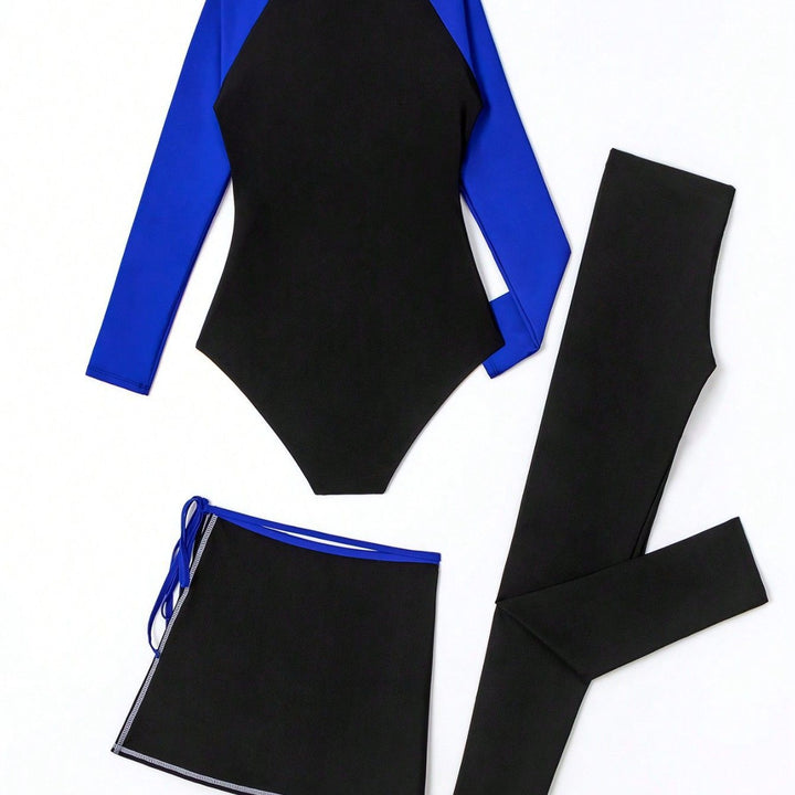Damen Sportlicher UV-Schutz-Schwimmanzug mit langem Arm und Rock Drune