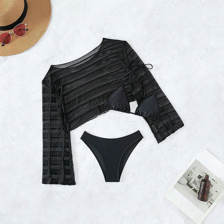Damen Netzoberteil mit langen Ärmeln und kombiniertem Bikini Drune