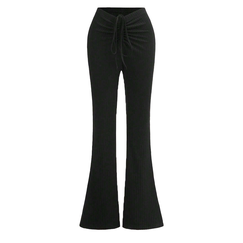 Damen Ripp-Panel-Hose mit hohem Bund und seitlichem Kordelzug Drune