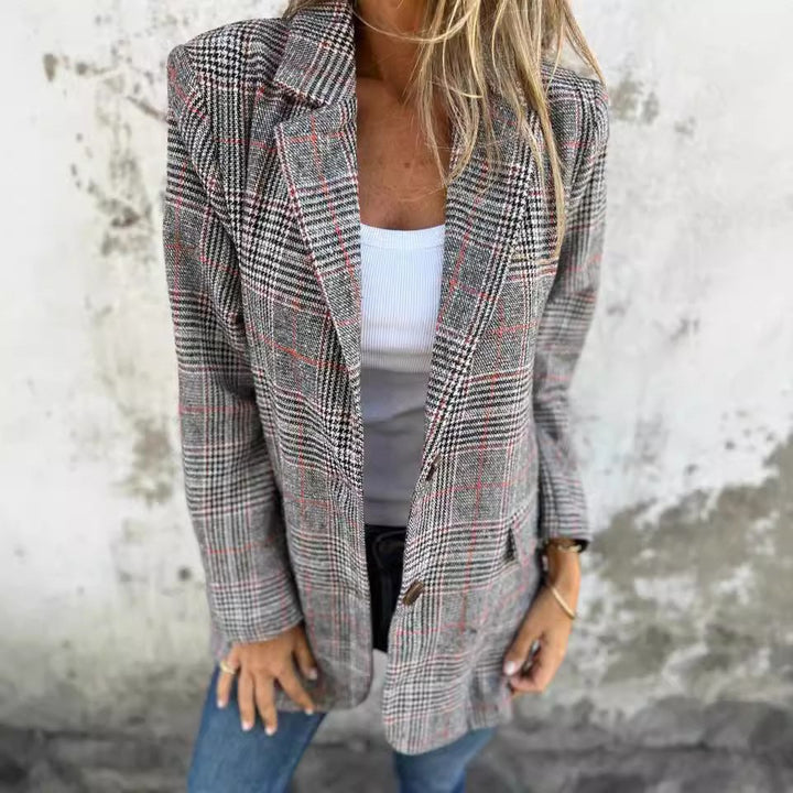 Damen nan oversized Karoblazer mit Reverskragen und aufgesetzten Taschen Drune