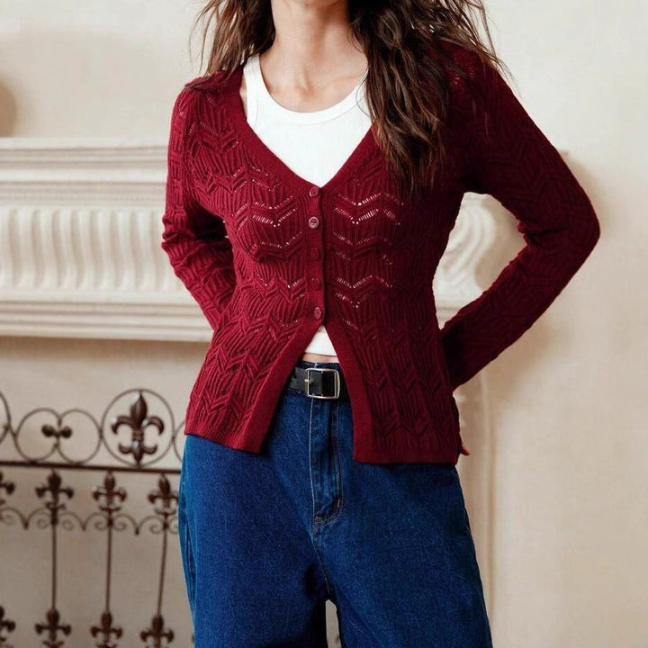 Damen Strickjacke mit V-Ausschnitt und strukturiertem Design Drune