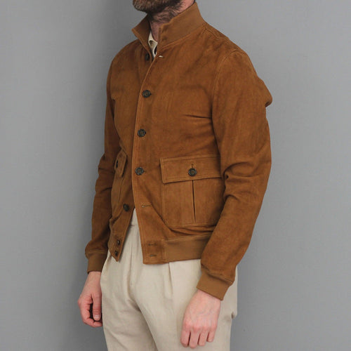 Herren Wildlederjacke mit praktischen Taschen und modernem Kragen Drune