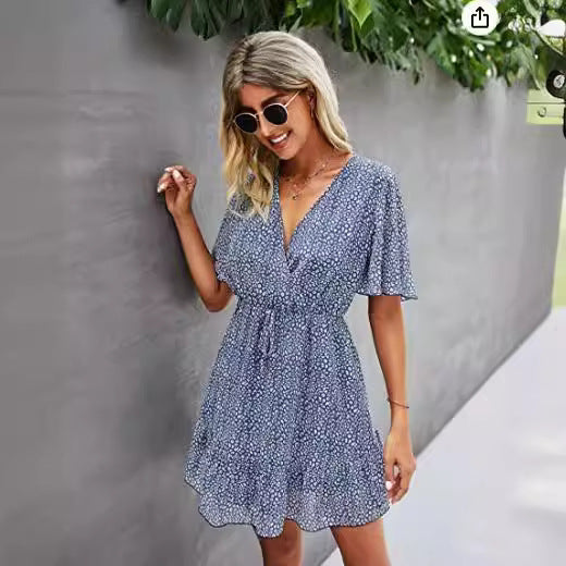 Damen lässiges Wickelkleid mit eleganten Rüschendetails Drune