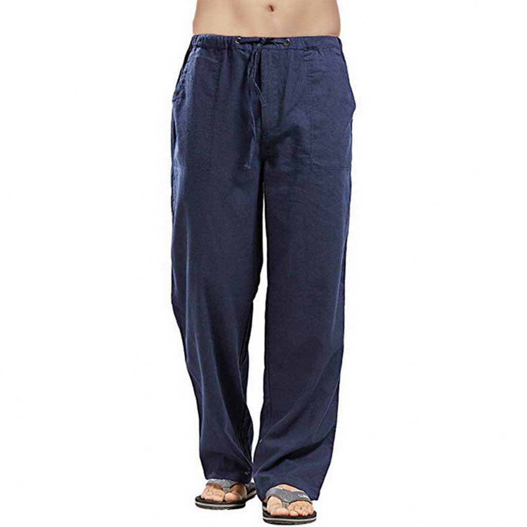 Herren nan lockere Leinenhose mit Tunnelzugbund und geradem Bein Drune