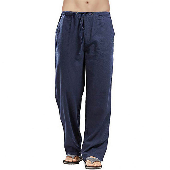 Herren nan lockere Leinenhose mit Tunnelzugbund und geradem Bein Drune