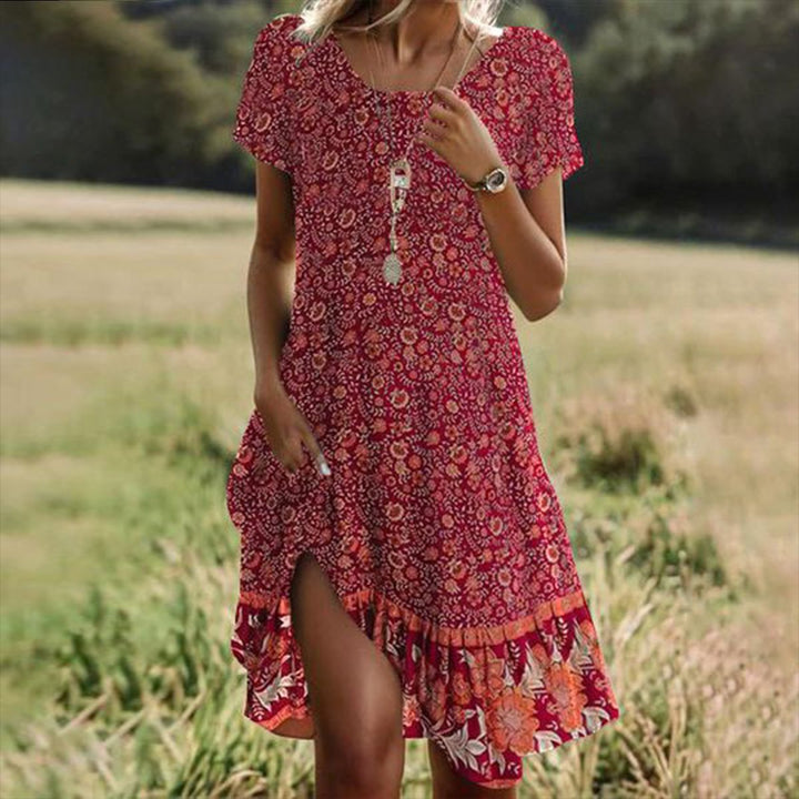 Damen Sommerkleid mit floralem Detail und asymmetrischem Saum Drune