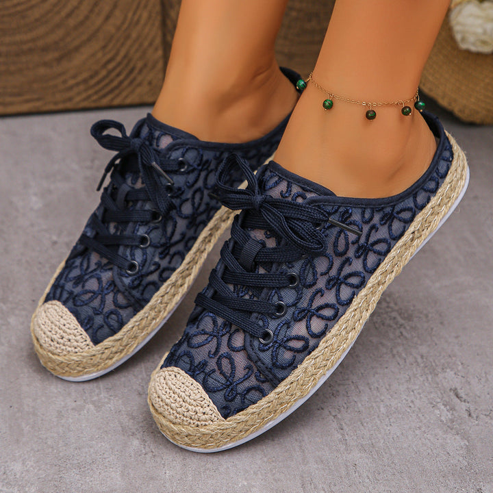Damen Trendige Sneaker mit floralem Netzdesign und Jute-Akzent Drune