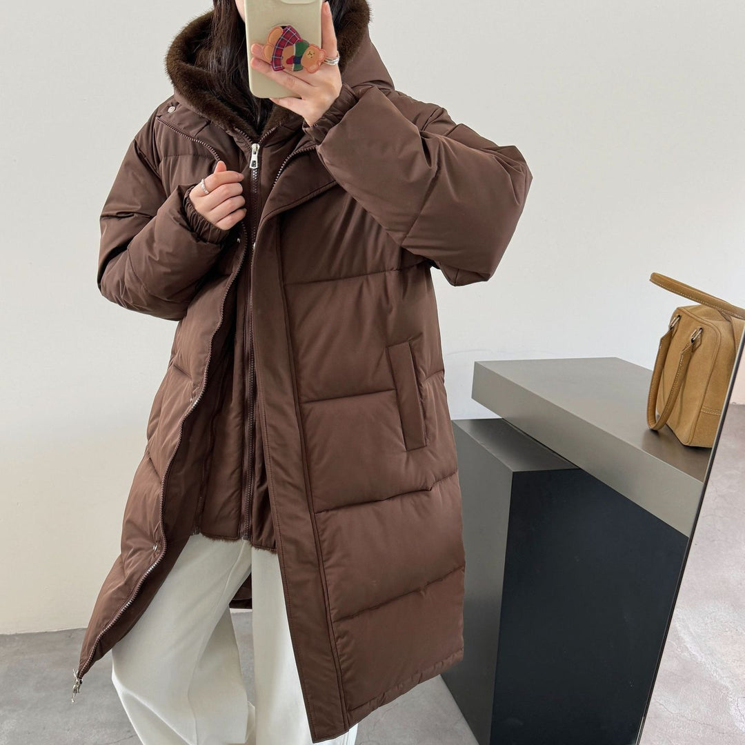 Damen Eleganter gefütterter Winterparka mit Plüschkragen und praktischen Taschen Drune