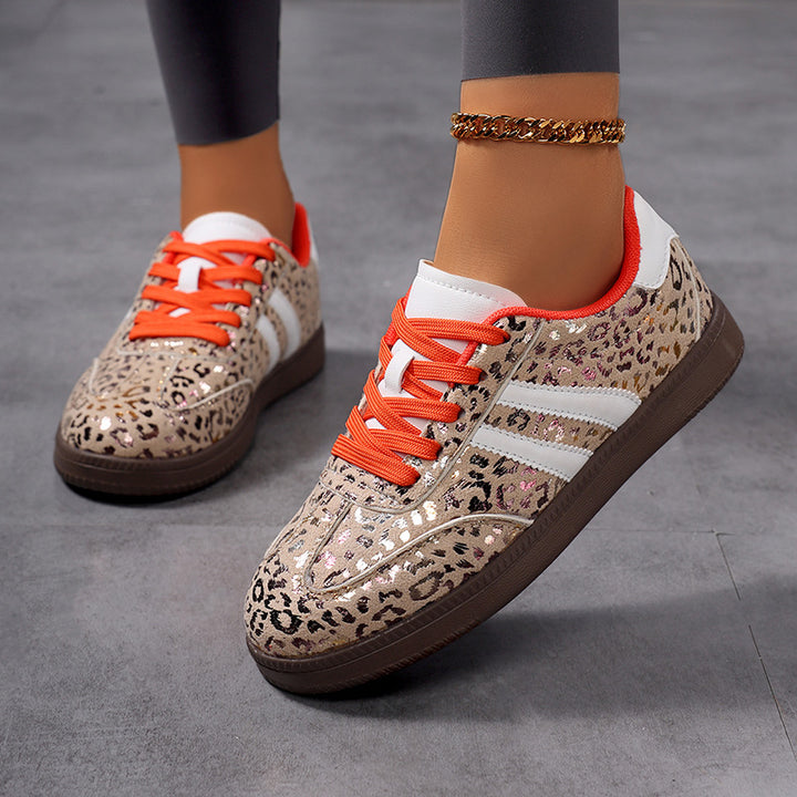 Damen nan Leopardenmuster Wildlederoptik Sneaker mit ergonomischer Polstersohle und rutschfester Gummisohle Drune