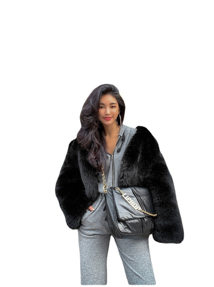 Damen Oversized Plüschjacke mit langen Ärmeln Drune