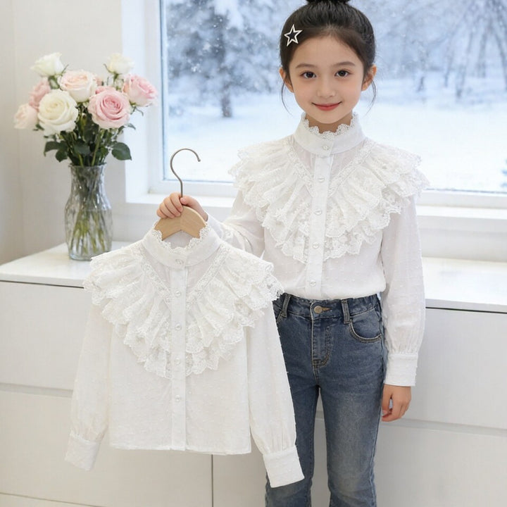 Mädchen elegante Rüschenbluse mit feinen Details Drune