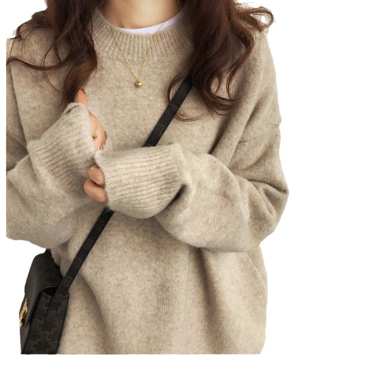 Damen Grober Oversized Pullover mit hohem Kragen und Rippstrick Drune