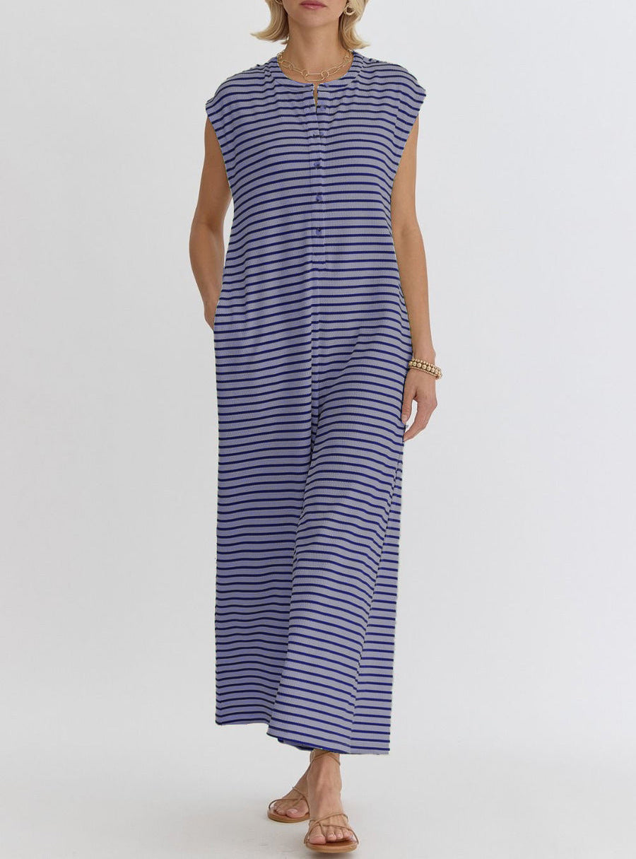 Damen lässiger Jumpsuit mit modernem Streifenmuster und praktischen Taschen Drune