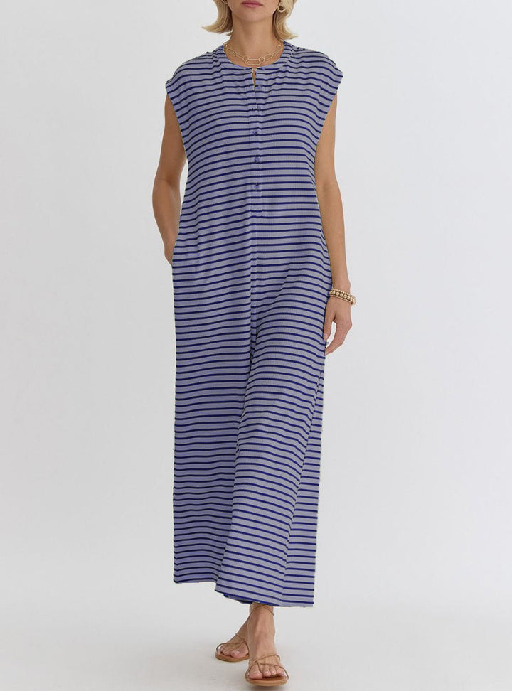 Damen lässiger Jumpsuit mit modernem Streifenmuster und praktischen Taschen Drune