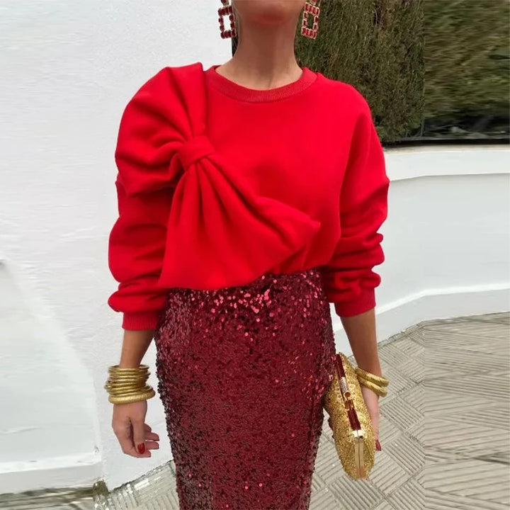 Damen Modischer Pullover mit übergroßem Schleifendetail Drune