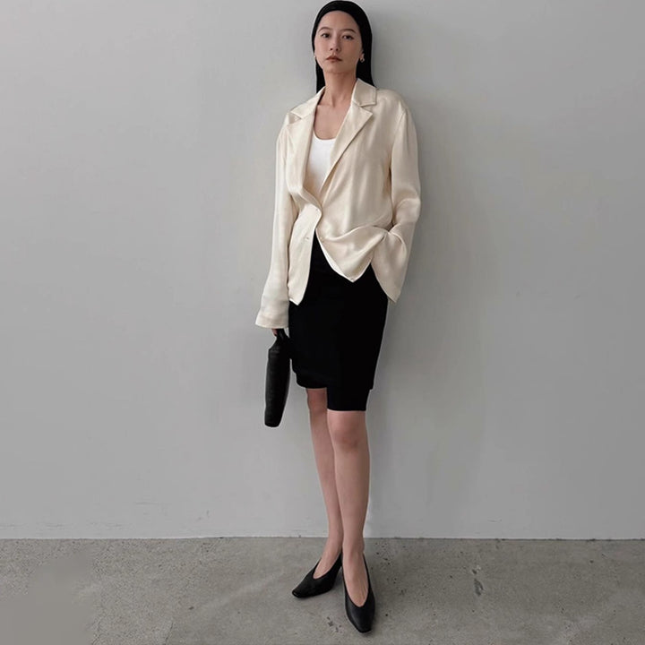 Damen elegante blazerjacke aus hochwertigem Satin Drune
