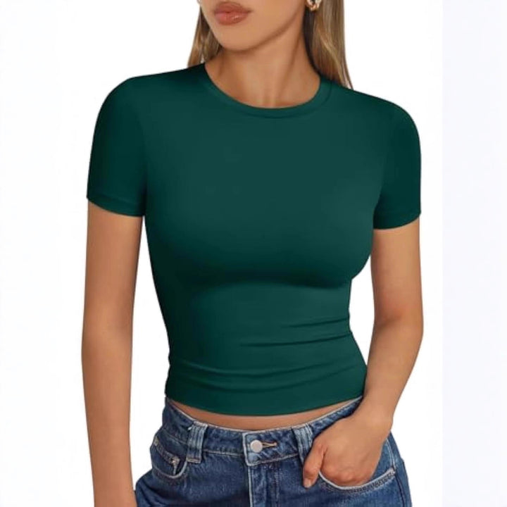 Damen figurbetontes Kurzarmshirt aus elastischem Material Drune