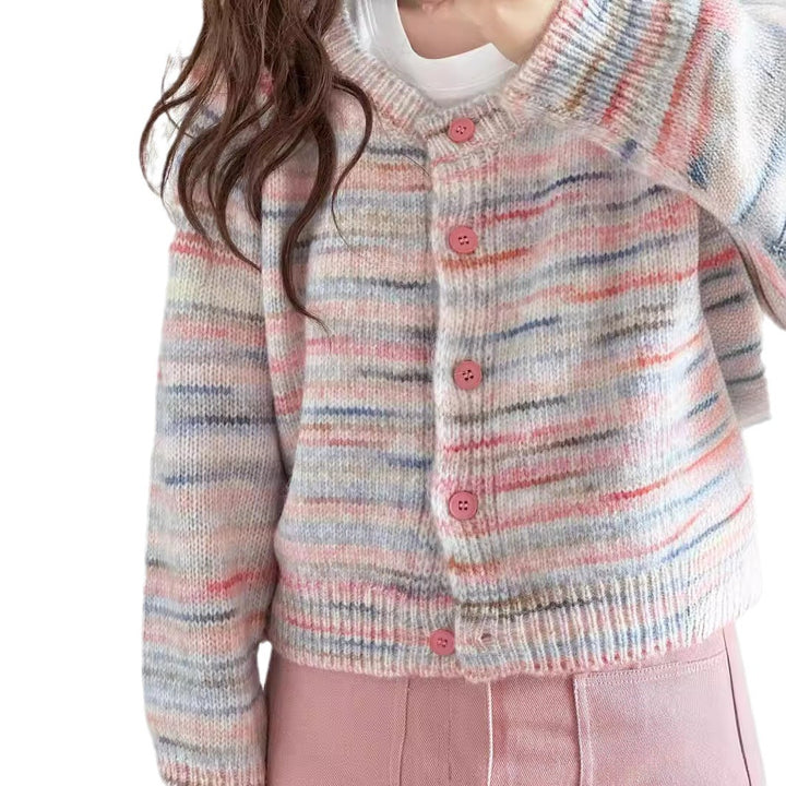 Damen Strickjacke mit buntem Muster und zarten Knöpfen Drune