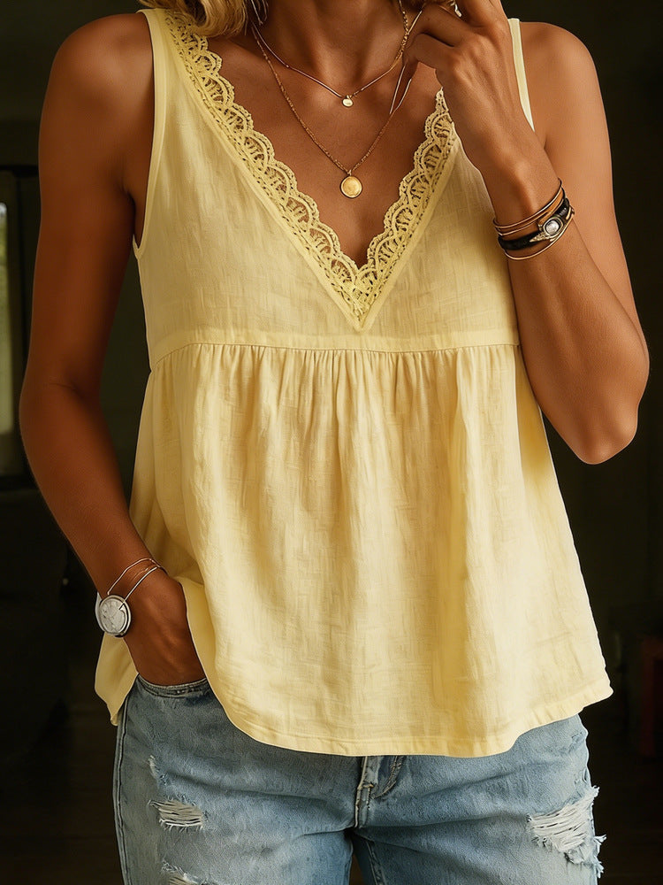 Damen lässige Bluse mit Spitzenbesatz Drune