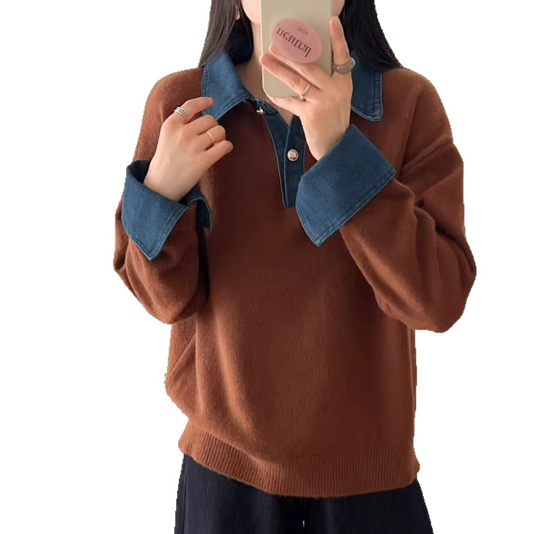Damen Pullover mit modischem Hemdkragen und weichem Material Drune