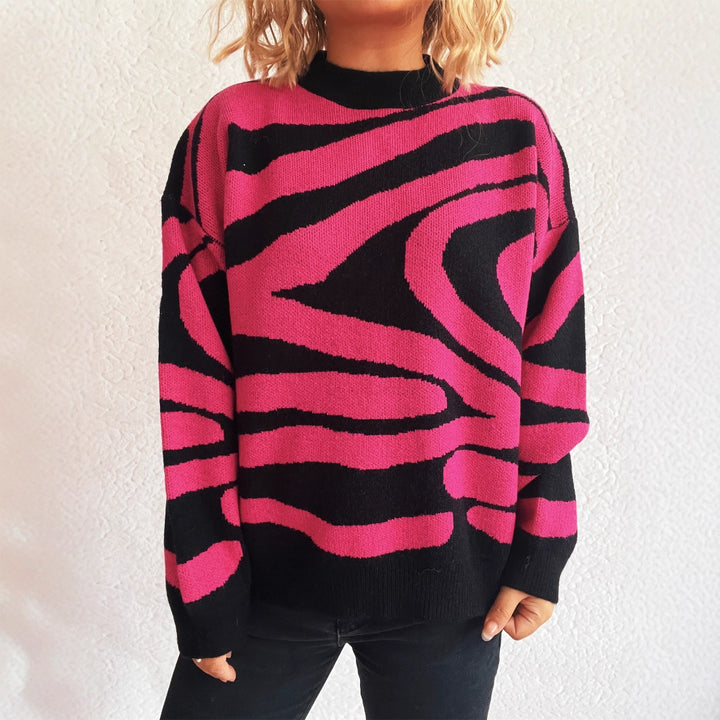 Damen kuscheliger Oversized-Pullover mit trendigem Zebra-Muster Drune