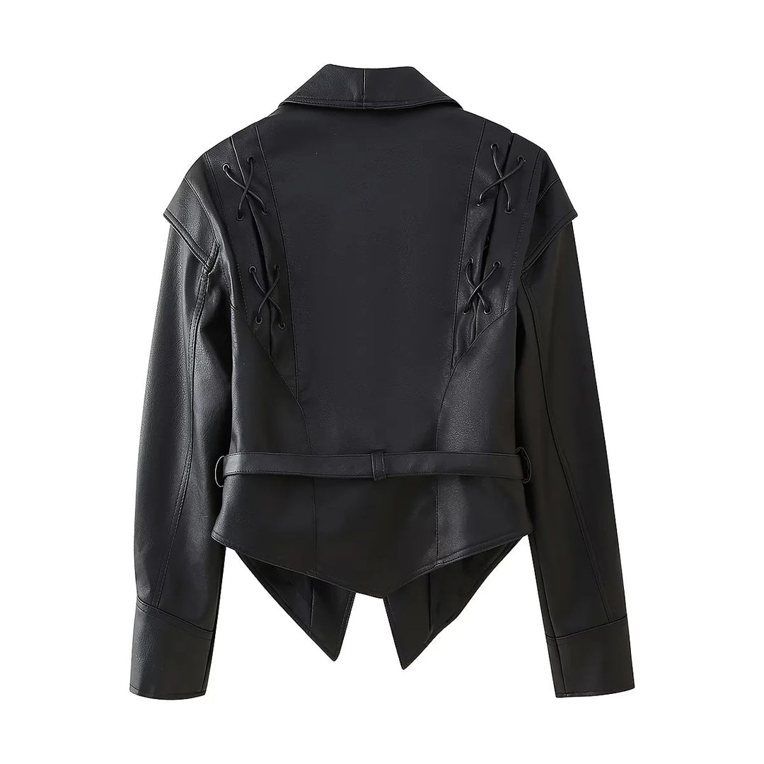 Damen modische Kunstlederjacke mit dekorativer Schnürung und zeitgemäßem Schnitt Drune