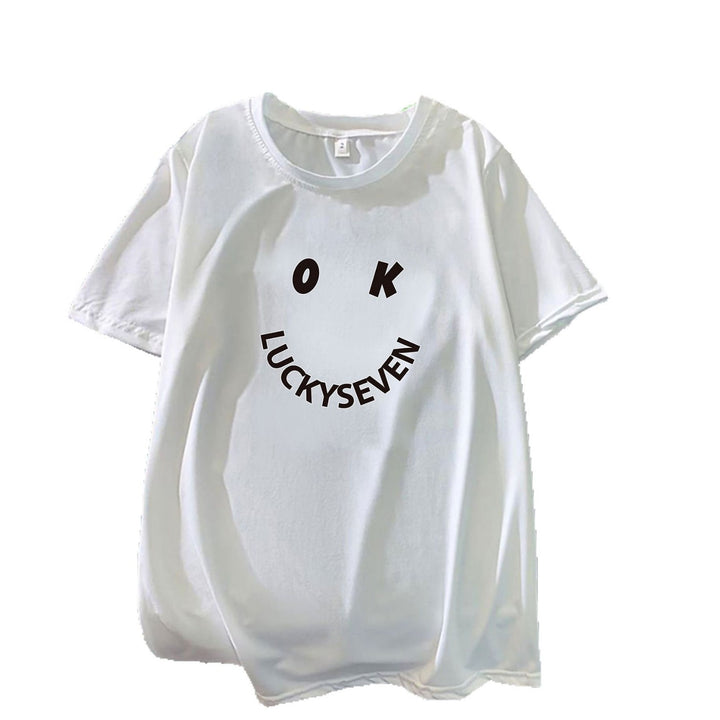 Damen modisches T-Shirt mit lässigem Smiley-Print und hochwertiger Baumwollqualität Drune