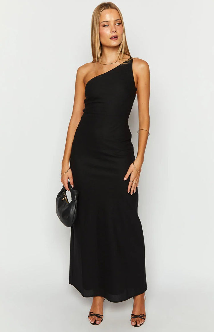 Damen Maxi-Kleid mit asymmetrischem Ausschnitt Drune