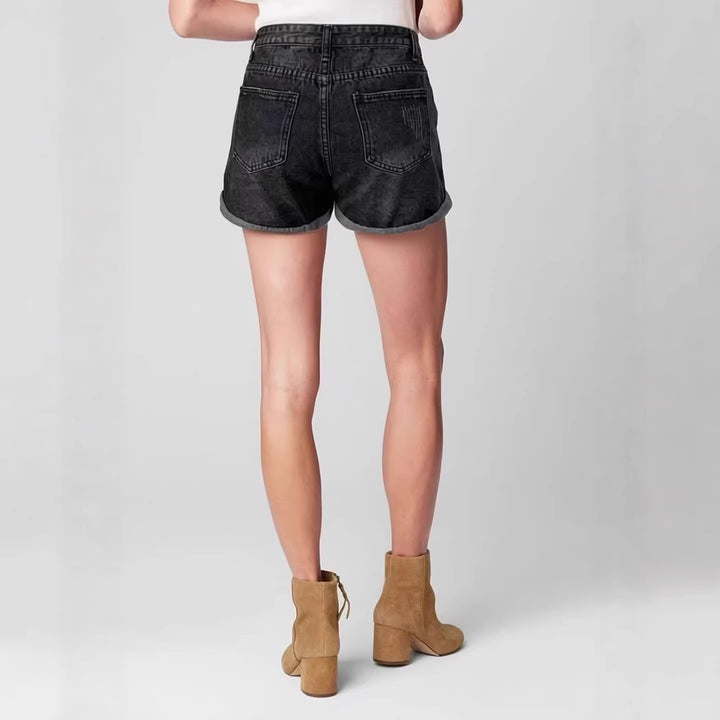 Damen Destroyed Denim-Shorts mit hohem Bund und stylischem Fransen-Look Drune