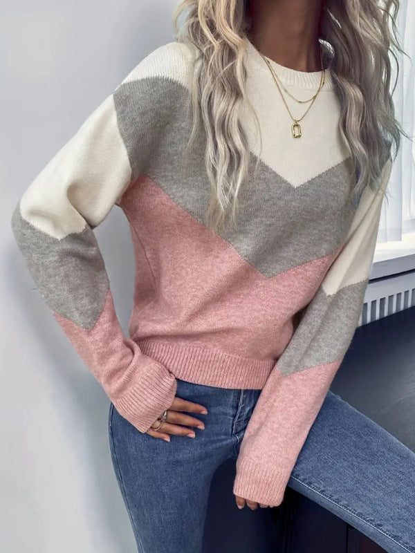 Damen Pullover mit stylischem V-Ausschnitt und geometrischem Muster Drune