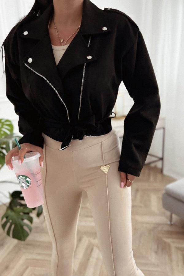 Damen Bikerjacke aus hochwertigem Wildlederimitat mit tailliertem Schnitt und seitlichen Reißverschlüssen Drune