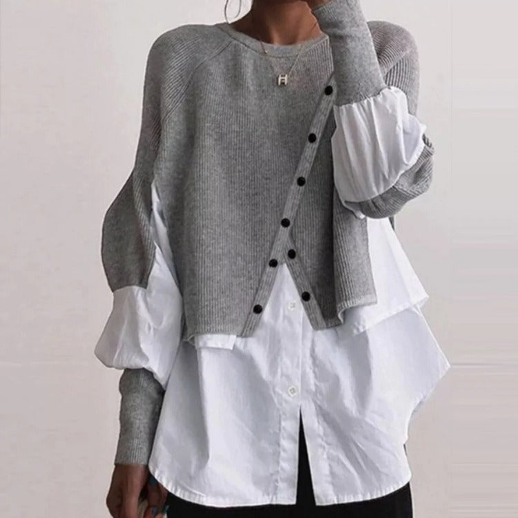 Damen Layered Pullover mit modischem Kragen Drune