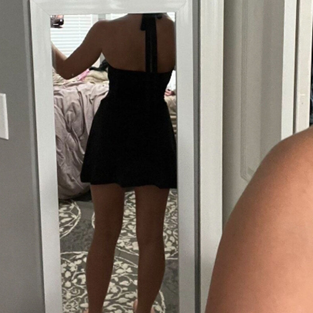 Damen Halterkleid mit figurformender Drapierung und schickem Rückenschnürdesign Drune