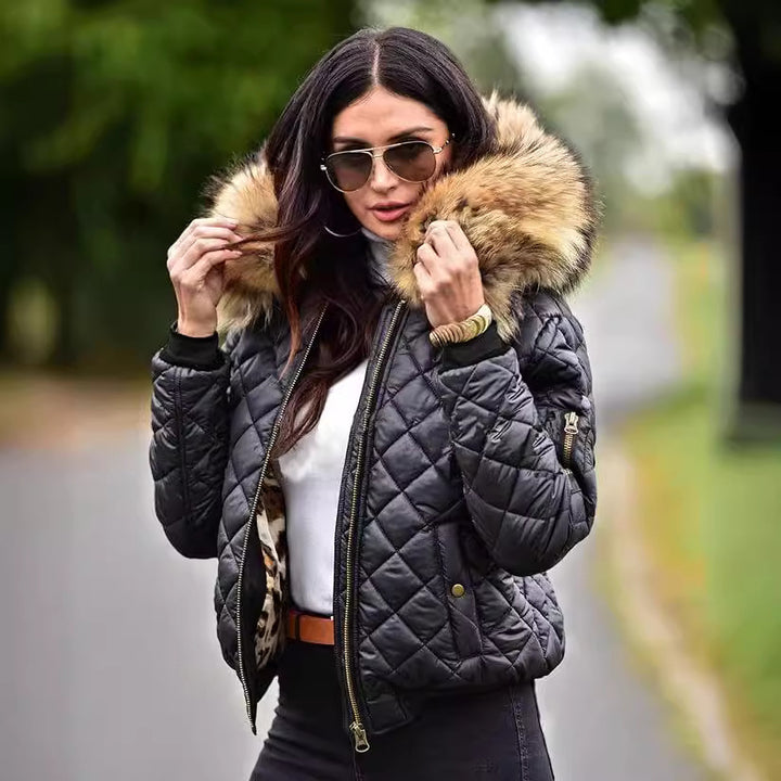 Damen Urbaner Steppjacke mit Weichem Kunstfellkragen Drune