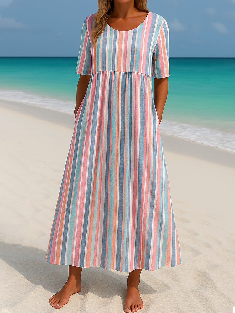 Damen lässiges Maxikleid mit hellen Streifen Drune