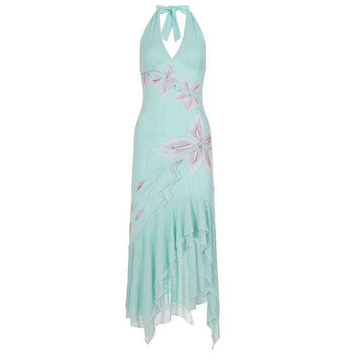 Damen Elegantes Maxikleid mit floralem Design und asymmetrischem Saum Drune