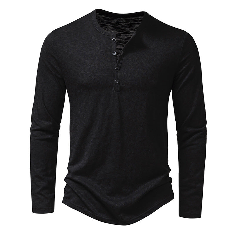 Herren Langarm-T-Shirt mit Knopfleiste und modischem Stehkragen Drune