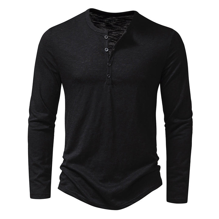 Herren Langarm-T-Shirt mit Knopfleiste und modischem Stehkragen Drune