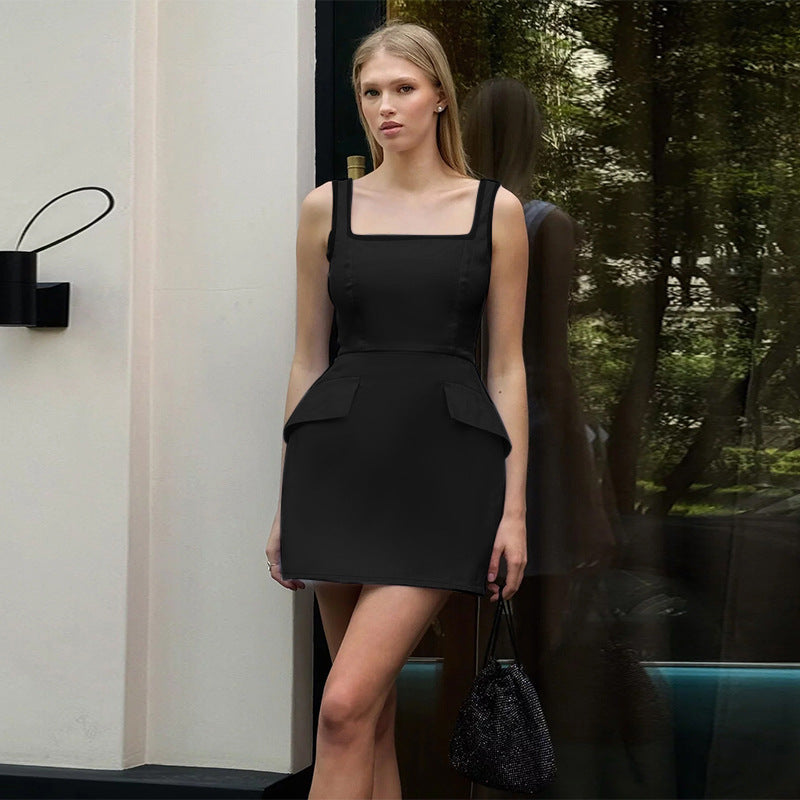 Damen figurbetontes Sommerkleid mit praktischen Taschen Drune