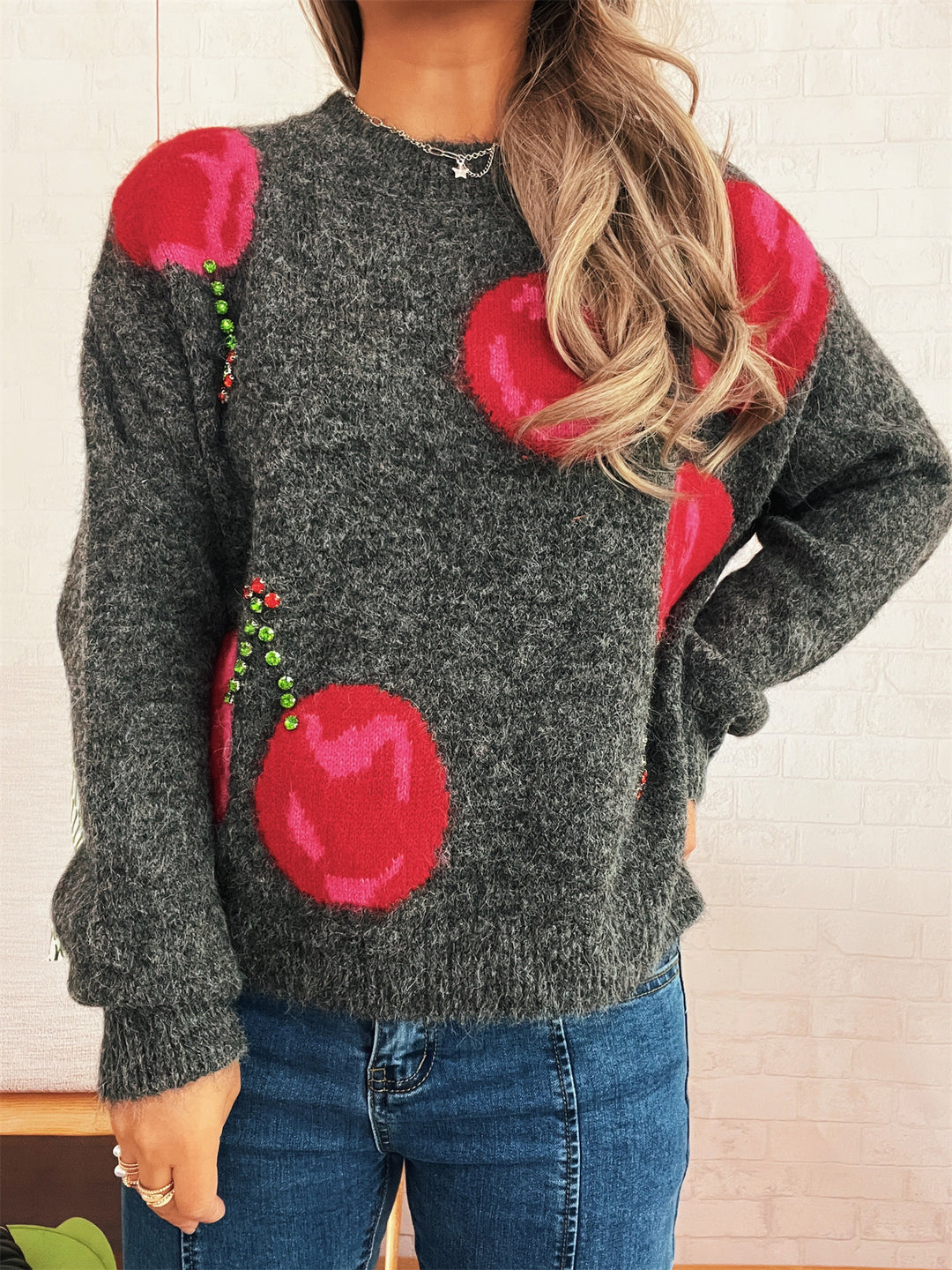 Damen Strickpullover mit kreativem Herzmotiv und weichem Material Drune