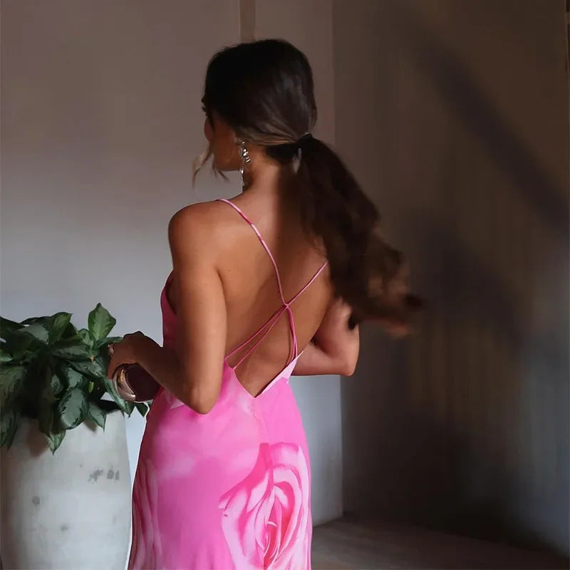 Damen Elegantes Maxikleid mit seitlichem Schlitz und zarten Trägern Drune