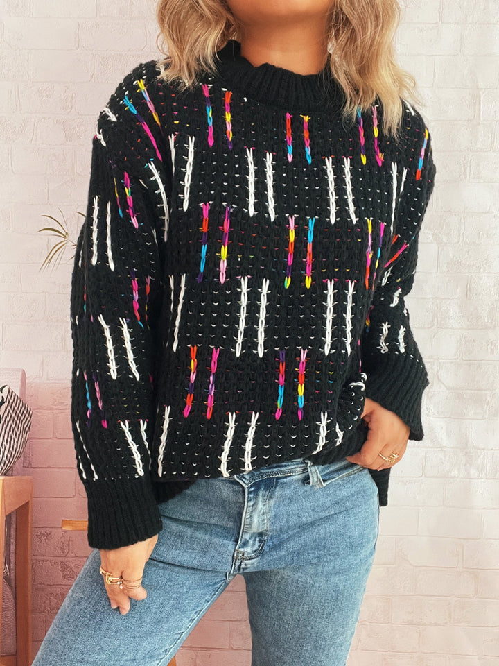 Damen lässiger Strickpullover mit vielseitigem Farbenspiel und hohem Kragen Drune