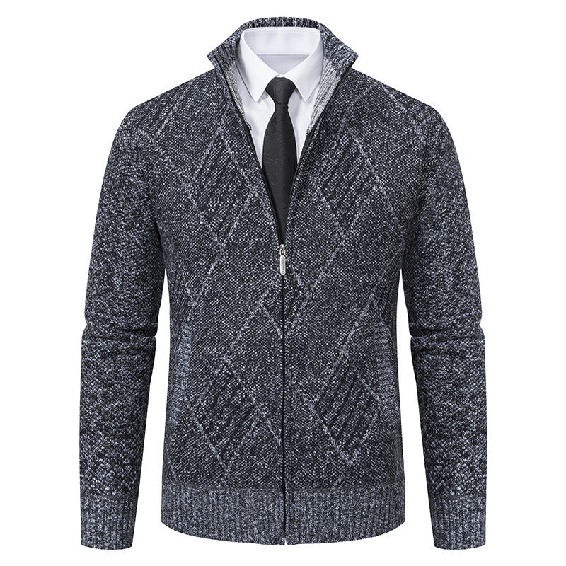 Herren modische Strickjacke mit hohem Kragen und stilvollem Zopfmuster Drune
