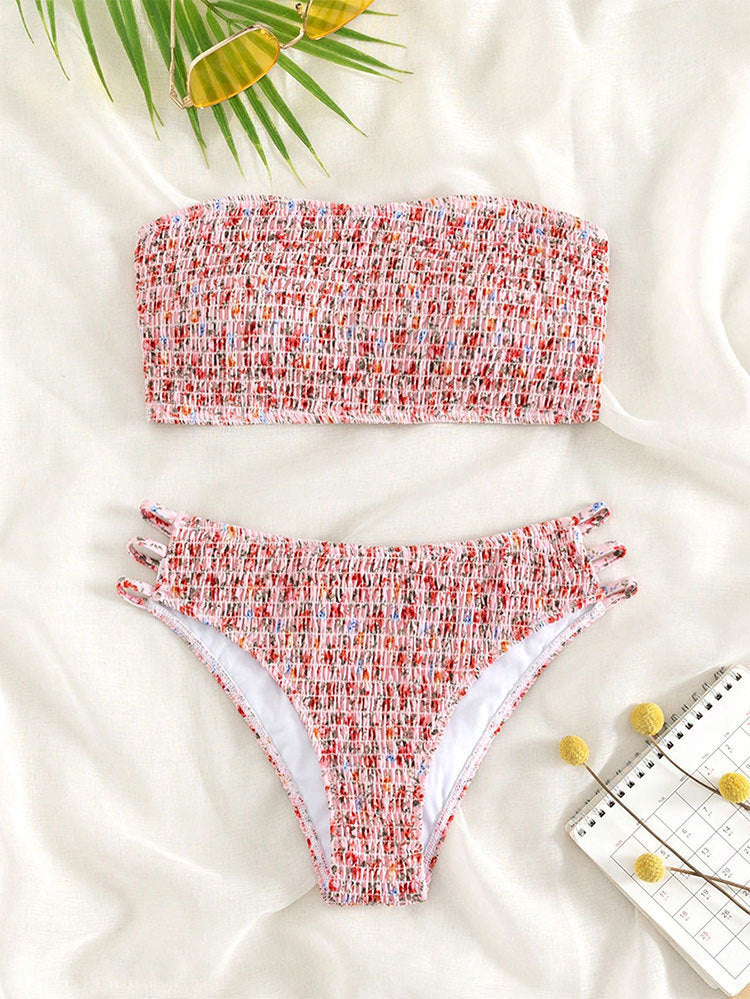 Damen Bandeau-Bikini mit raffinierten Rüschendetails und verstellbaren Trägern Drune