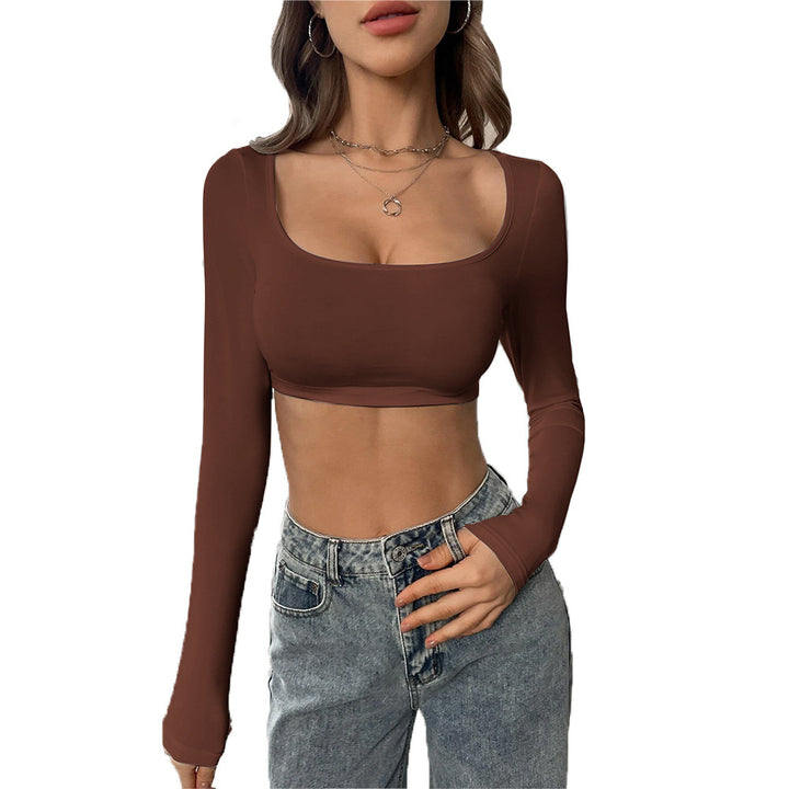 Damen Langarm Crop-Top mit elegantem Quadrat-Ausschnitt und komfortablem Schnitt Drune