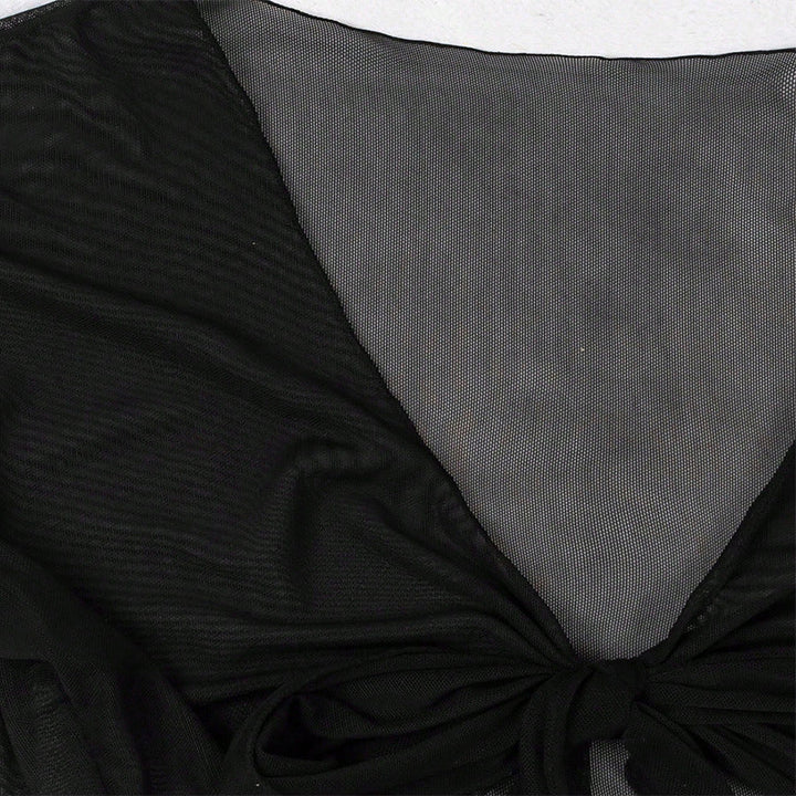 Damen Kurzarm-Crop-Top mit V-Ausschnitt und Bindeband Drune