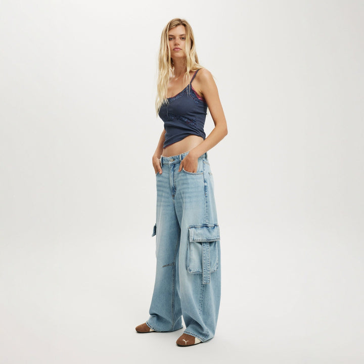 Damen lässige Cargo-Jeans im weiten Schnitt mit praktischen Taschen Drune