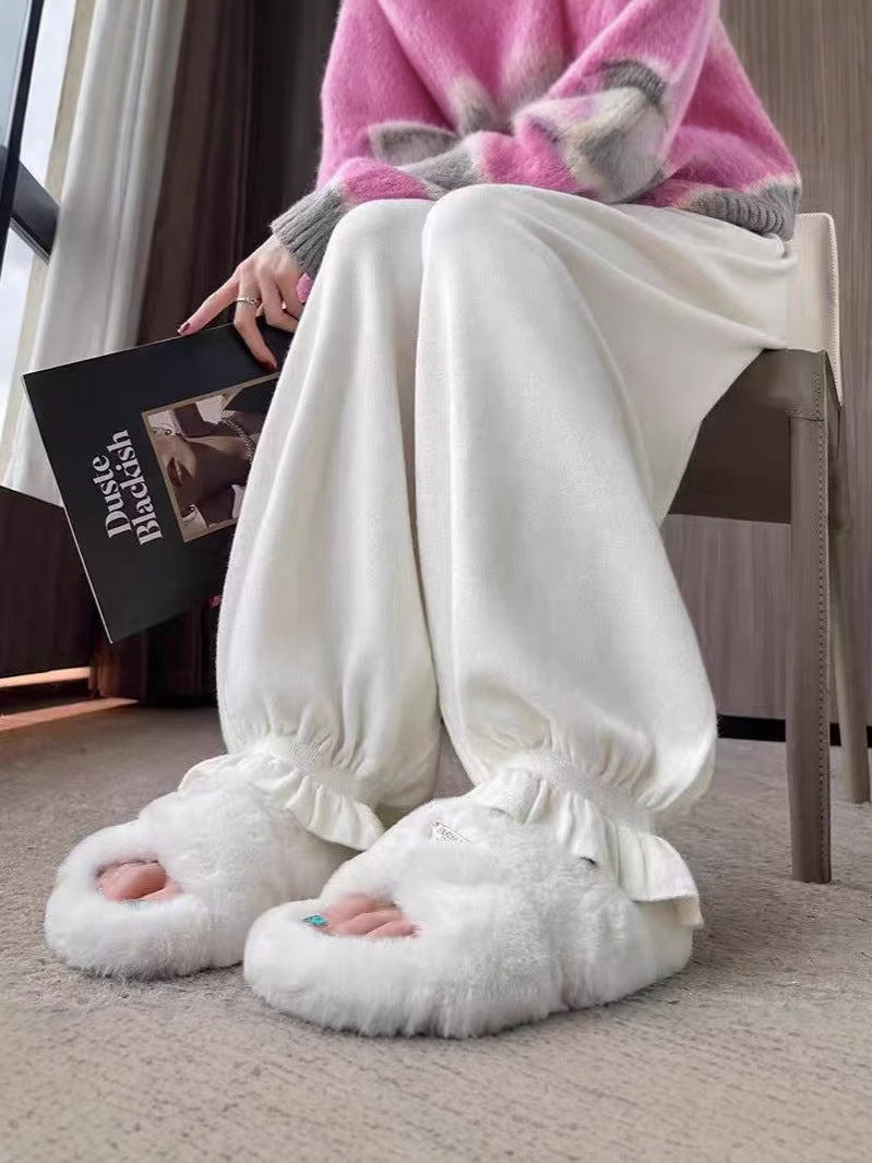 Damen bequeme Palazzohose aus glänzendem Material Drune
