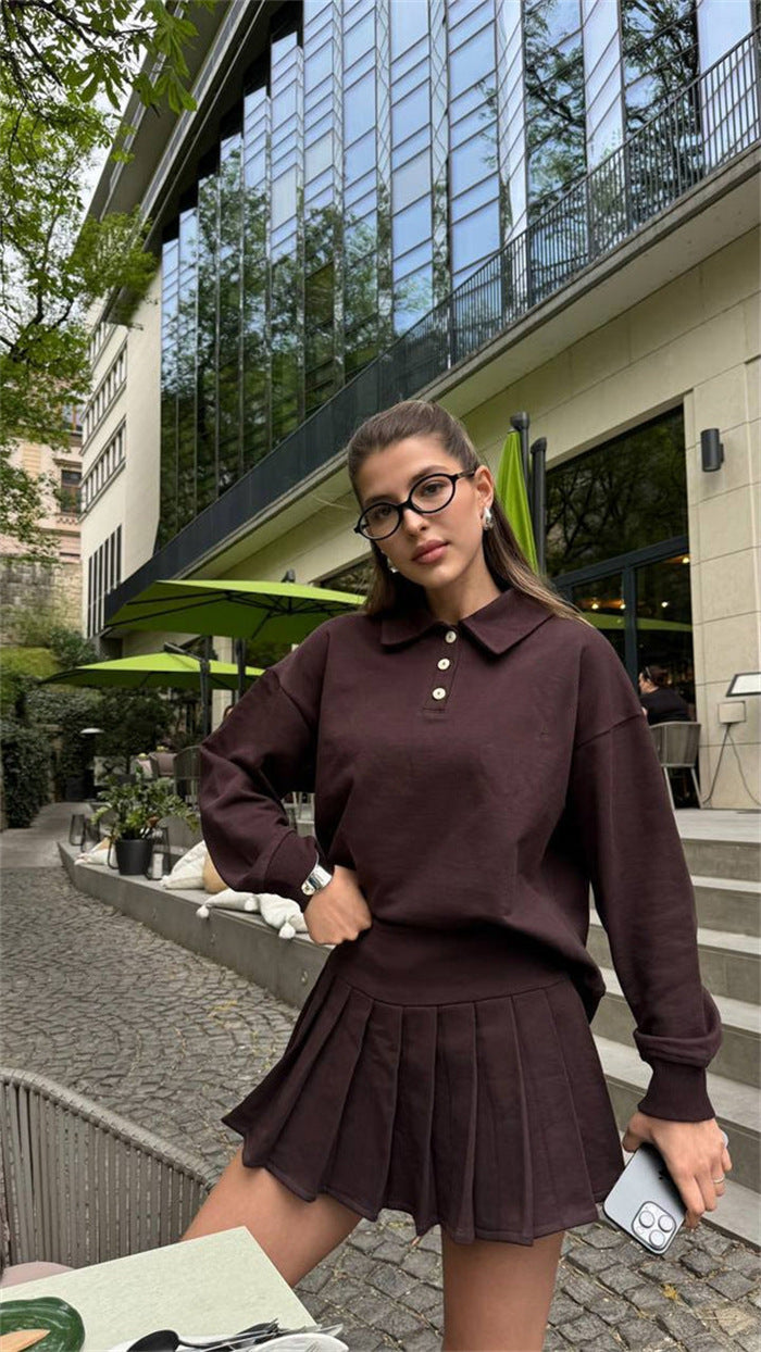 Damen modisches Sweatshirt und plissierter Rock Set Drune