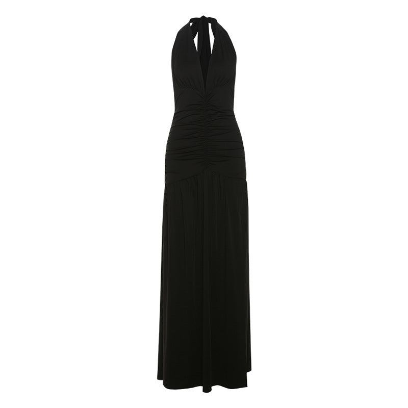 Damen Elegantes Maxikleid mit tiefem V-Ausschnitt und dekorativen Rüschendetails Drune